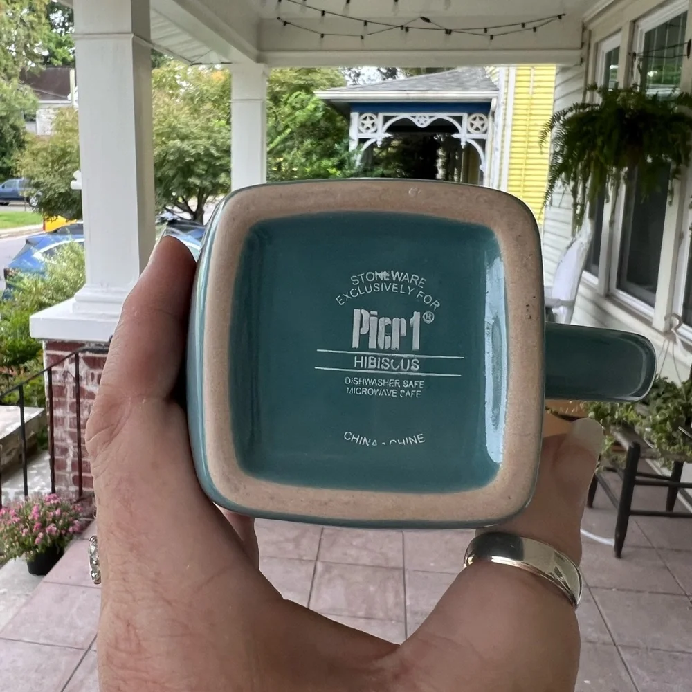 Pier 1 Hibiscus Coffee Mug Square Top 4 1/2